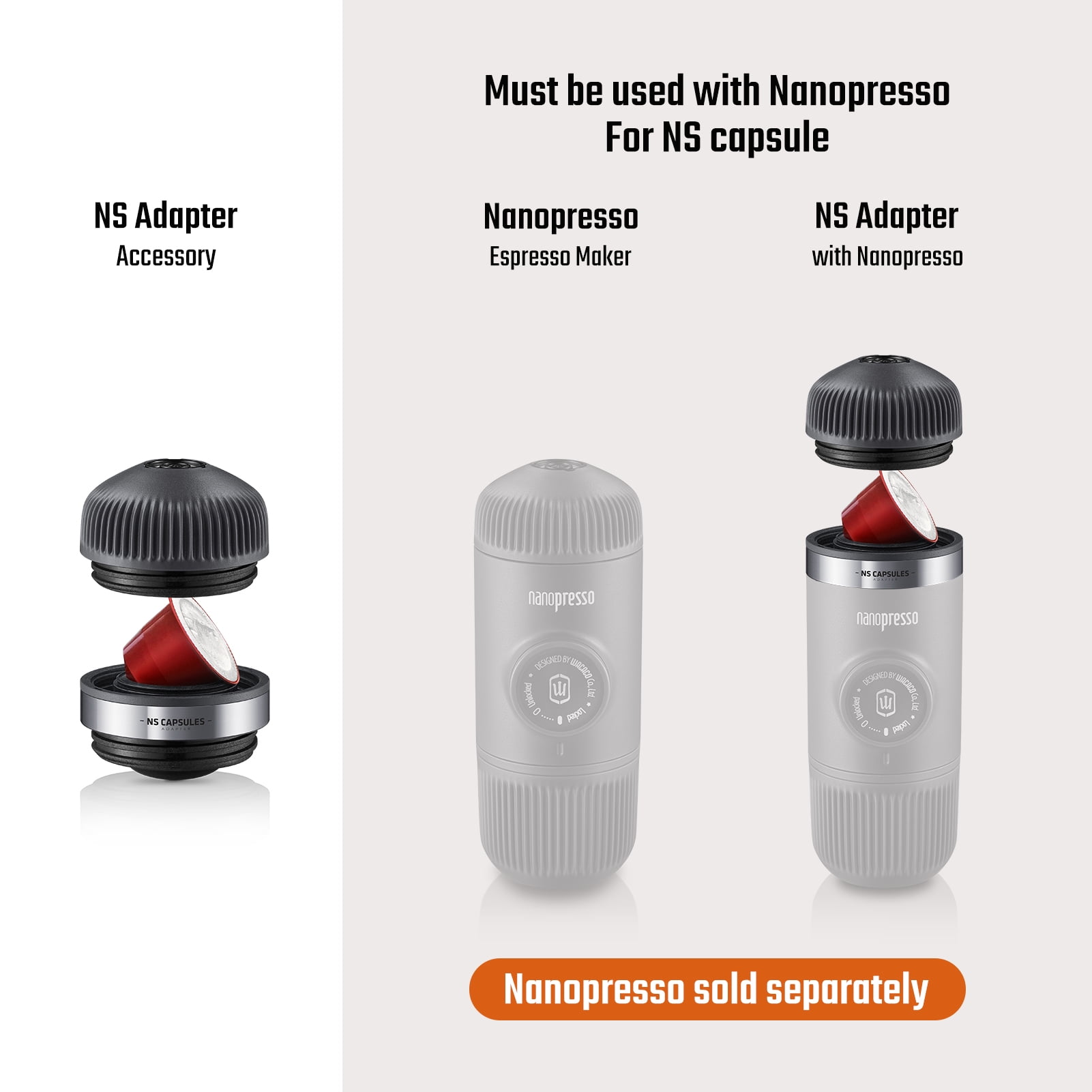 WACACO Nanopresso NS Adapter, Accessories for Nanopresso Portable Espresso Machine, Compatible with NS Capsules*, Perfect for Traveling, Camping or Office Use