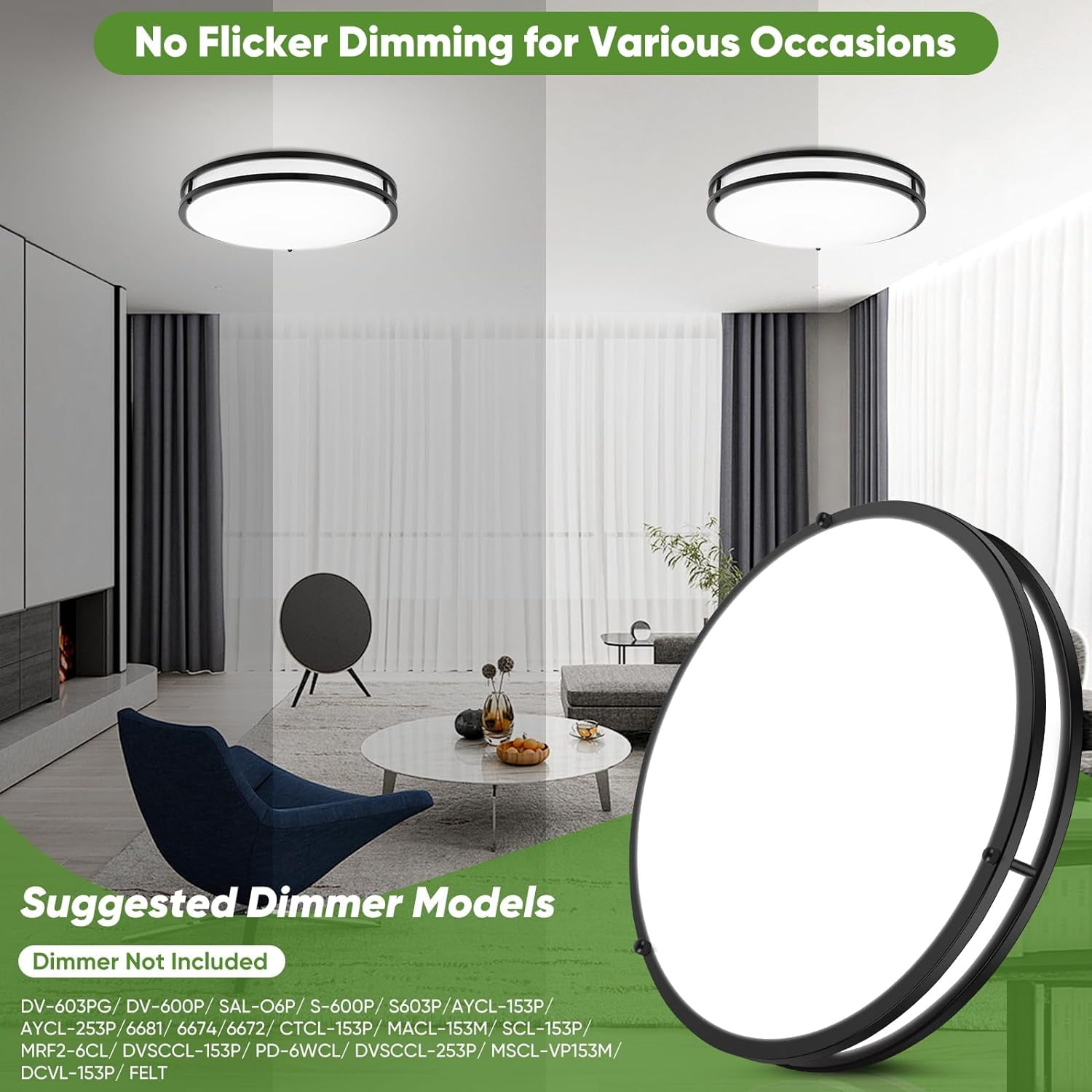 Nordic Hygge 50W 5600lm Bright LED Ceiling Lights Matte Black, 16Inch, 2 Pack