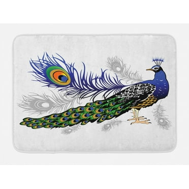 Peacock Bath Mat, Male Peacock Feathers Springtime Wilderness Crowned Majestic Artsy Animal Pattern, Non-Slip Plush Mat Bathroom Kitchen Laundry Room Decor, 29.5 X 17.5 Inches, Multicolor, Ambesonne