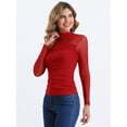 thumbnail image 4 of DARING DIVA Solid Mock Neck Sheer Panel Top XS Reds, 4 of 6