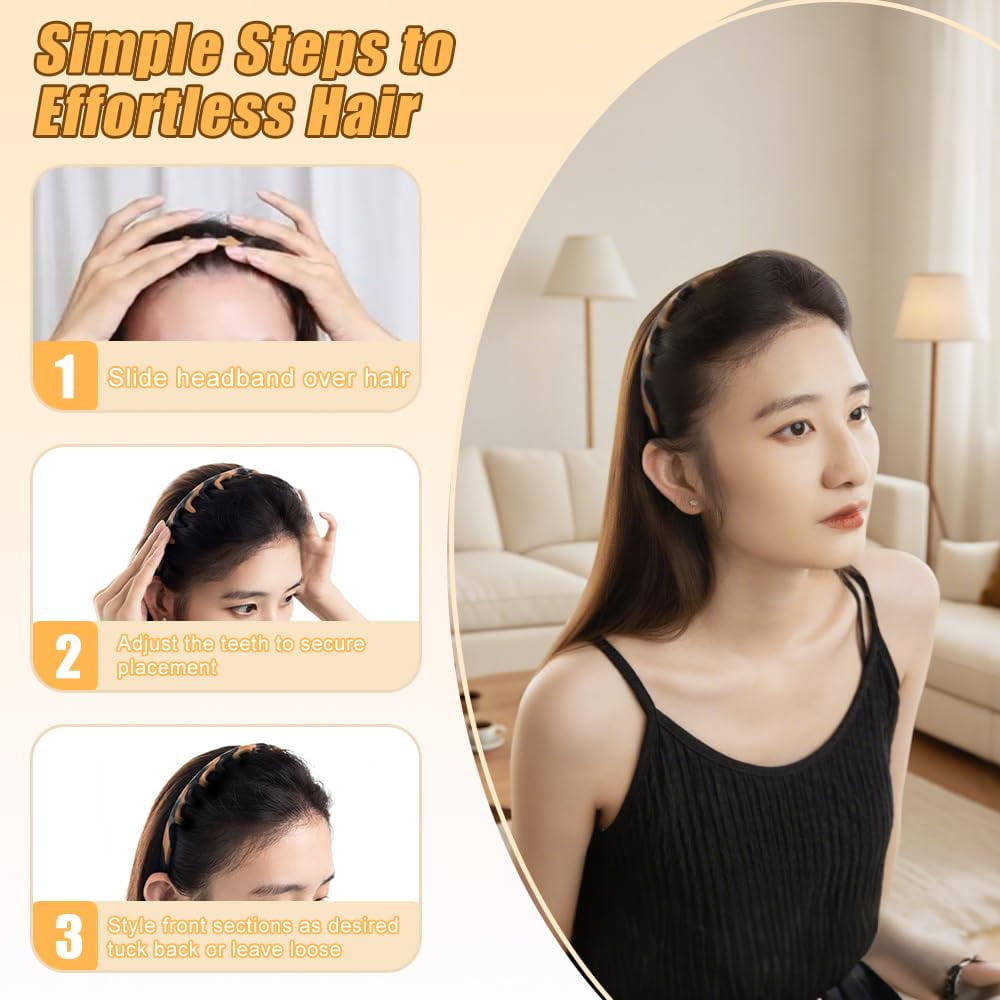 Spring Headbands for Women, Silicone U-Shape Zig Zag Hair Comb Headband, Non-Slip Reversible Korean Style High Volume Hair Band