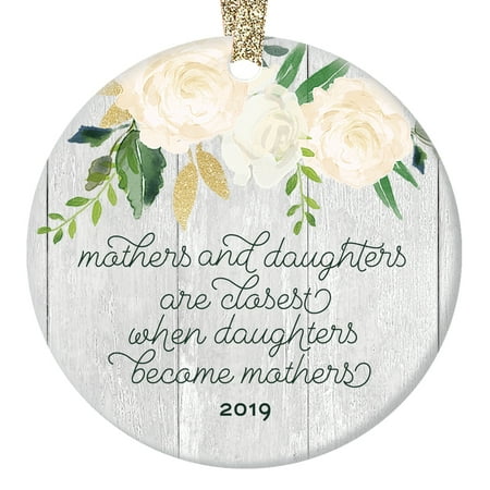 Mothers & Daughters Christmas Ornament, Gift for Mom or Daughter In Law, Ceramic Woodgrain Rustic Farmhouse Xmas Tree New Mommy Pregnancy 3