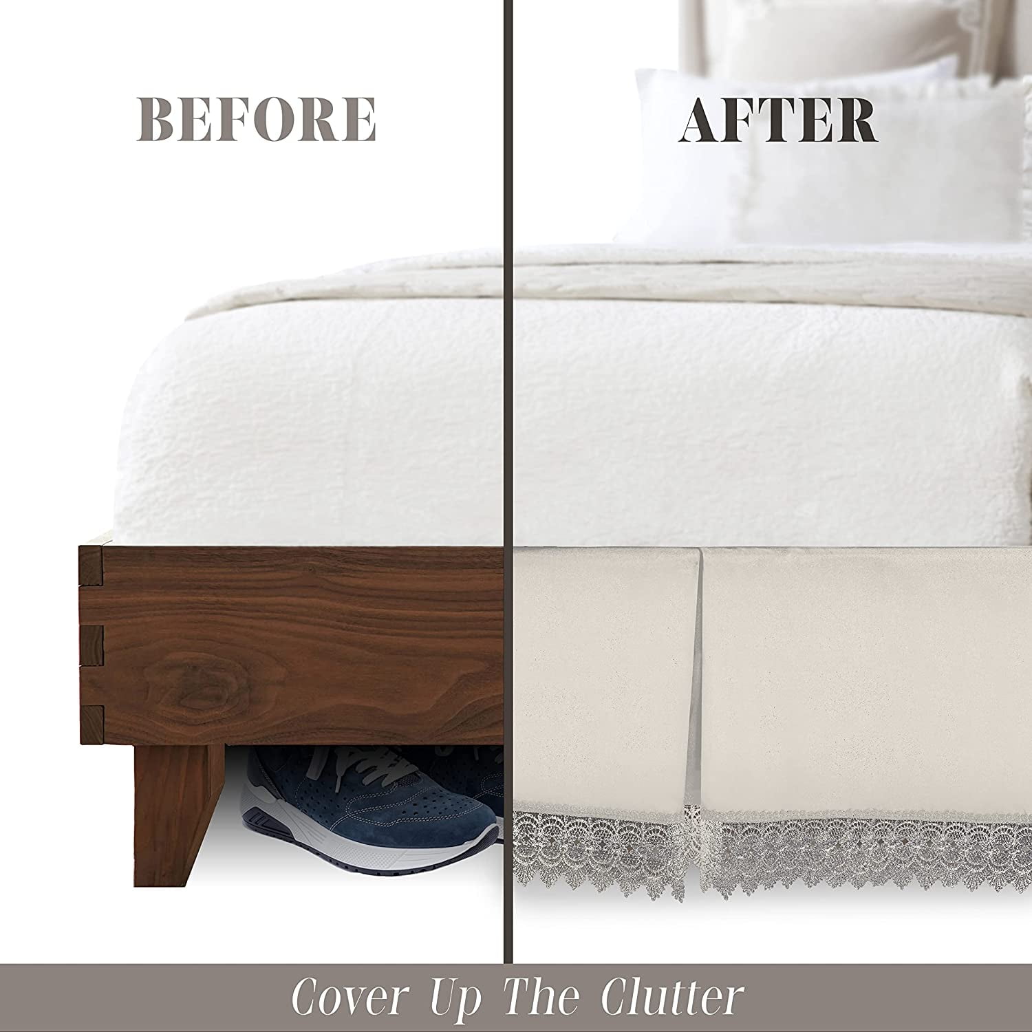 Elegant Comfort Narina Collection Lace Bed Skirt 15inch Drop, 1500 Thread Count Egyptian Quality, Sophisticated Design for a Vintage Look- Easy Care and Wrinkle Resistant, Lace Bedskirt, Full, Cream