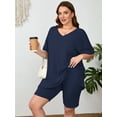 thumbnail image 2 of SHOWMALL Women Plus Size Outfits Set Soft Loungewear Navy Blue 2X Summer 2-Piece Pajamas Short Sleeves and Bliker Shorts Lounge Sets for Women, 2 of 7