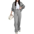 thumbnail image 3 of Women's 2 Piece Outfits Oversized Sweatsuit Zip Up Long Sleeve Sweatshirt with Wide Leg Sweatpants Light Gray S, 3 of 8