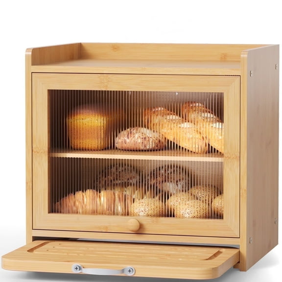 bamzc brz Bamboo Vintage Bread Box Kitchen Countertop with Double Layer Storage & Cutting Board, Natural
