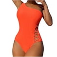 thumbnail image 2 of Bikinis for Women One Piece Waist Buckle Hollow Out Swimming Suit One Shoulder Solid Color Sexy Swimsuit, 2 of 3