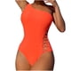 thumbnail image 1 of Bikini de Mujer Trajes de Baño de Color Sólido un Hombro Lado de la Cintura Hebilla Hueco Fuera de Conjunto, Nylon para la Piscina de la Playa, 1 of 6