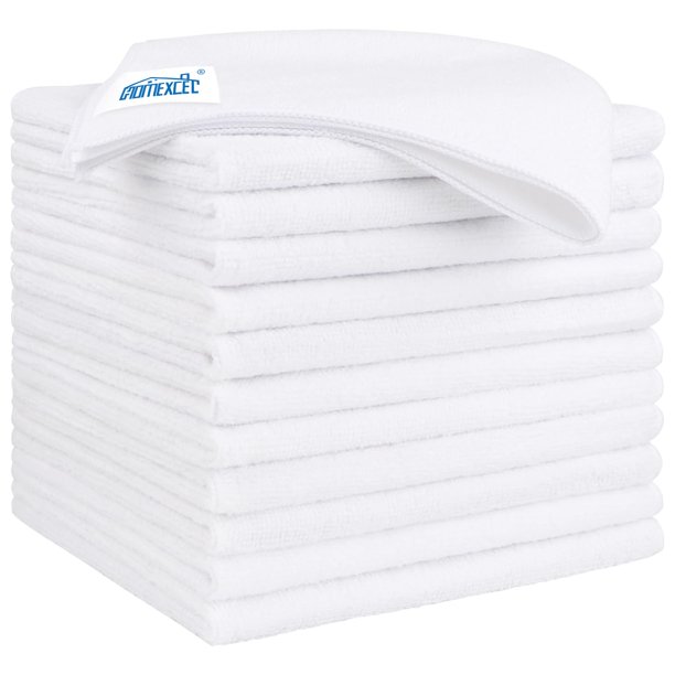 Paño de limpieza de microfibra HOMEXCEL, 12 unidades, 32 x 32 cm, color blanco