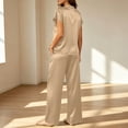 thumbnail image 4 of Silk Pajamas for Women 2 Piece Satin Pjs Cap Short Sleeve Sleepwear V Neck Shirt Long Pant Lounge Sets Beige XL(XL), 4 of 6
