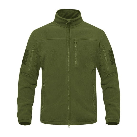 Mens Fleece Jackets Plus Size S-4XL Zip-Up Long Sleeve Sherpa Coats Casual Stand Collar Thermal No Hood Outerwear Jacket with Pockets
