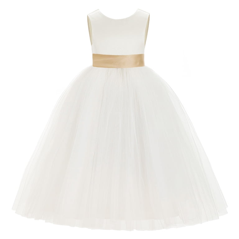 Ekidsbridal Ivory V-Back Satin Flower Girl Dresses with Pretty Colored Sash  for Toddlers Formal Photoshoot Birthday Party Gown 219T 2 - Walmart.com