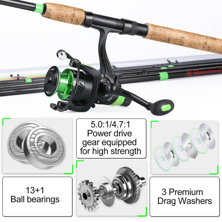 [SALE]Sougayilang Feeder Fishing Rod and 13+1BB Fishing Reel Combo Cork  Handle Spinning Fishing Rod Set