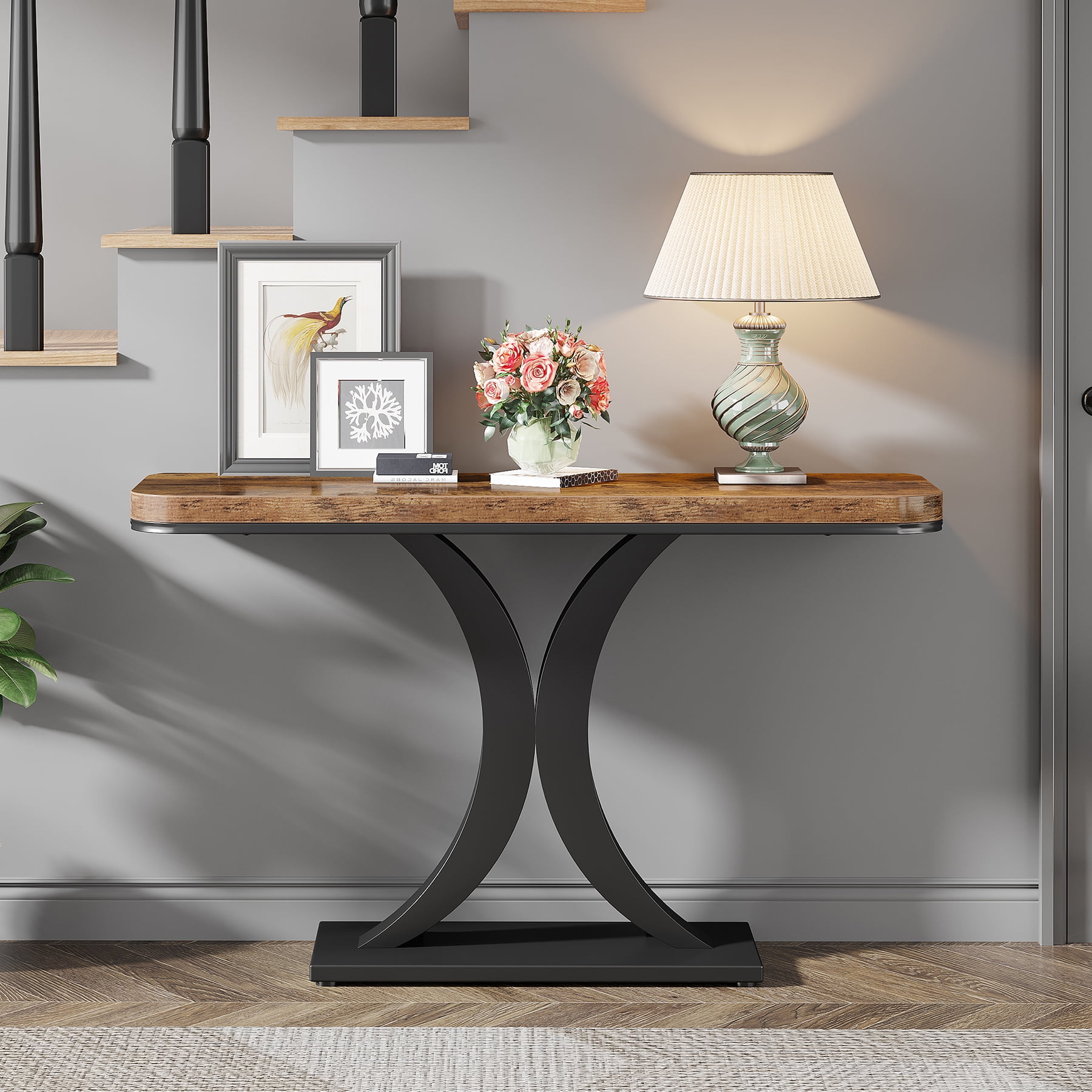 Tribesigns 40 inch Console Table, Rustic Hallway Accent Table with Geometric Base Narrow, Foyer Table for Living Room, Entryway