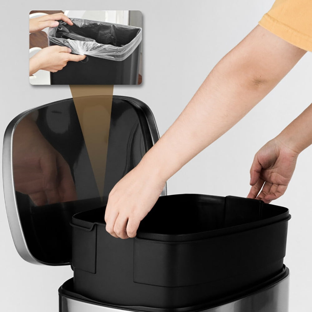 Resenkos 13.2 Gallon Stainless Steel Trash Garbage Can with Bucket, Metal Kitchen Step Recycle Bin, Metal Dustbin