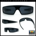 thumbnail image 2 of 80s Robotic Sci-fi Futurism Narrow Rectangle Wrap Around Plastic Sunglasses All Black, 2 of 8