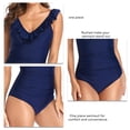 thumbnail image 5 of Traje de baño de una pieza con cuello en V, color puro, fruncido, traje de baño vintage de gran tamaño para nadar, azul oscuro XXL, 5 of 5