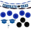 Party City Congrats Grad Graduation Hanging Decoration Kit, Includes Pom Poms, Paper Fans, and a Banner