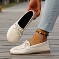 thumbnail image 6 of Womens Flat Leather Loafers Cute Bowknot WideToe Box Non Slip Work Shoes Lightweight Slip On Casual Dress Loafer White Size 7.5, 6 of 9