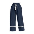 thumbnail image 3 of hlysgo Women's Casual High Waist Pants Tassel Drawstring Lace Trim Wide Leg Palazzo Pant Flowy Boho Casual Trousers with Pockets Navy,M, 3 of 4