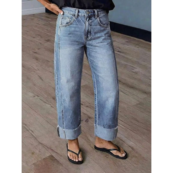 New Women's Fashion Washed Denim Jeans Casual Fall