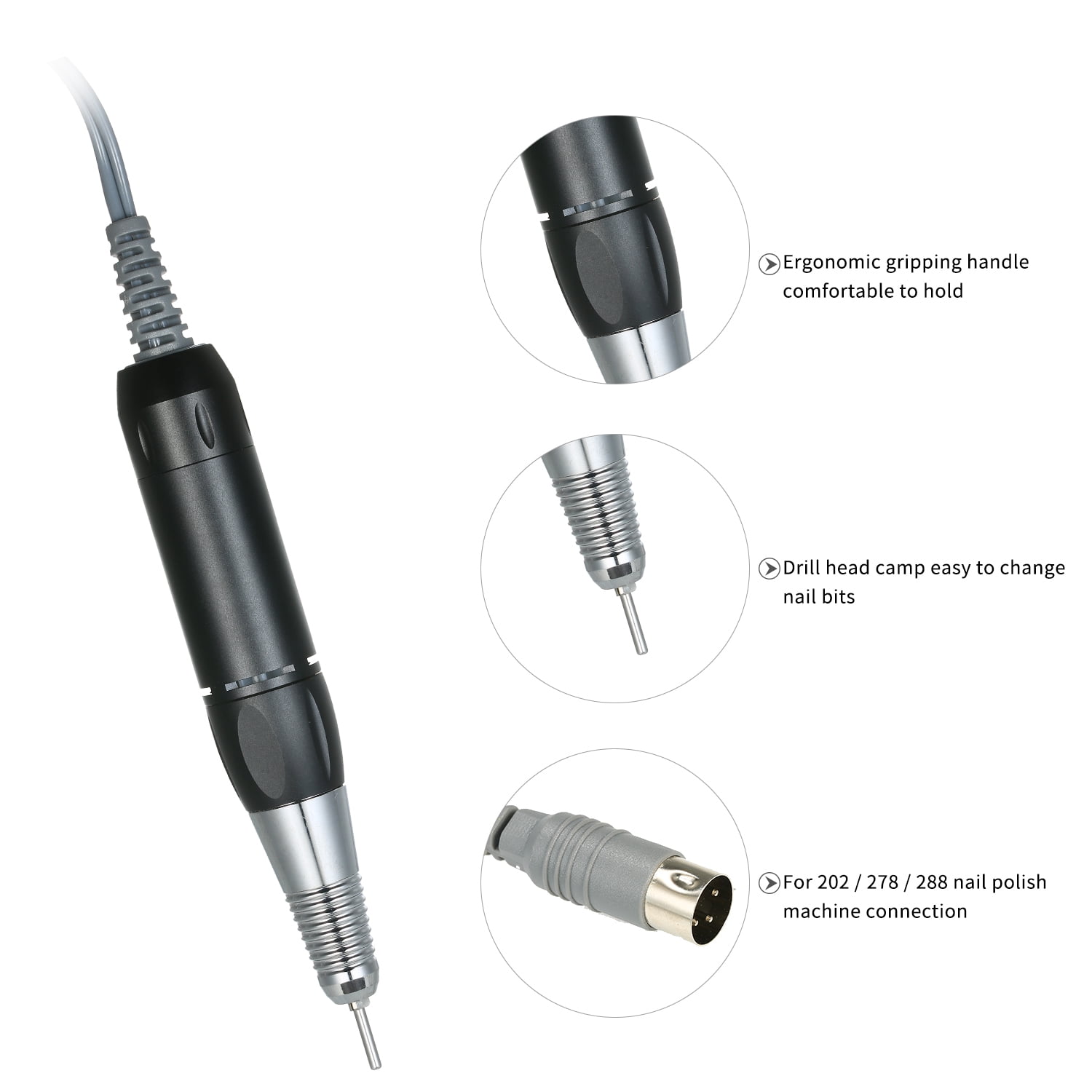 Handpiece Nail Machine Handpiece Lightweight Easy To Operate Nail Drill Replacement Handle For 202 278 288 Nail Machine