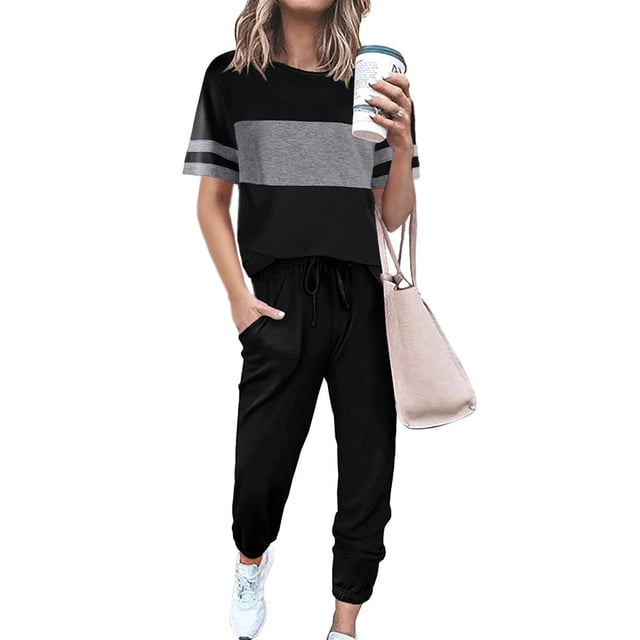 Conjunto de Jogger para Mujer PRETTYGARDEN 2 Piezas XL Negro