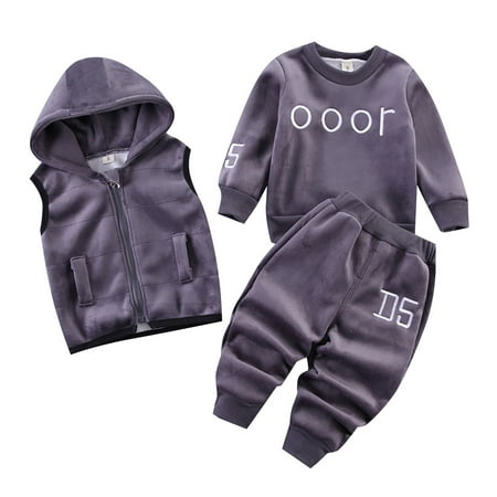 

WUDATI Toddler Boys Girls Set Hallowe-en Christmas Toddler Girls Boys Winter Boys And Girls 3 Piece Flannel Set Letter Pattern Pullover Sweatshirt Hooded Zipper Vest Thick Pants Winter Outfits