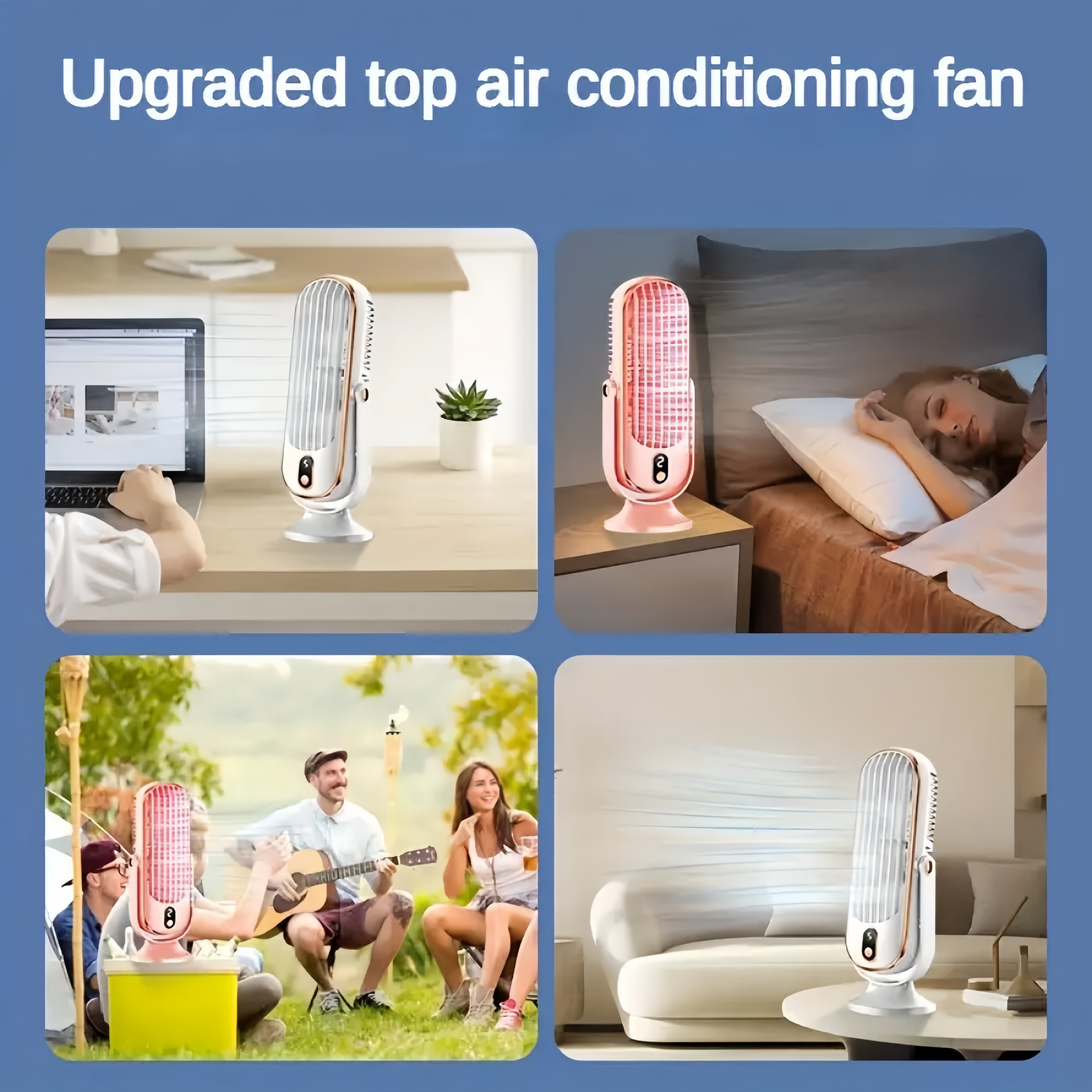 BAKIBO Portable Air Conditioner Fan, Tower Fan Portable Desk Fan with 4000m Dual Motor, 10" Air Cooler, 5-speed Air Cooling Fan 720 ° Surround Air Blower, Office, Tourism, Camping, Outdoor USB Fan
