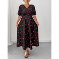 thumbnail image 6 of Womens Black Heart Print V-Neck Short Sleeve Casual Midi Dress, 6 of 7