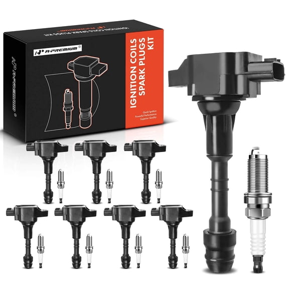 A-Premium Set of 8 Ignition Coil Pack and Iridium Spark Plugs Compatible with Nissan Pathfinder 2008-2012, Titan 2008-2015 & Infiniti QX56 2007-2010, V8 5.6L