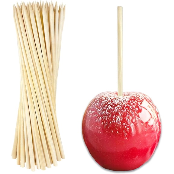Candy Apple Sticks (50 Pack), 8 Inch Caramel Apple Sticks Skewers 5 mm Natural Bamboo Candy Making Skewer for Carmel BBQ Cotton Candy Wood Semi Pointed Lollipop Sticks Barbecue Corn Dog Cake Pops