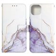 thumbnail image 2 of Funda de poliuretano con diseño de mármol para iPhone 14 Plus, color blanco y morado LS006, 2 of 5