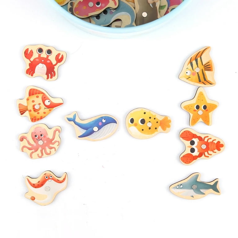 Tookyland Wooden Magnetic Fishing Game - Wooden Aquatic Animals, for Kids 3 Years +, Size: 66 Pcs