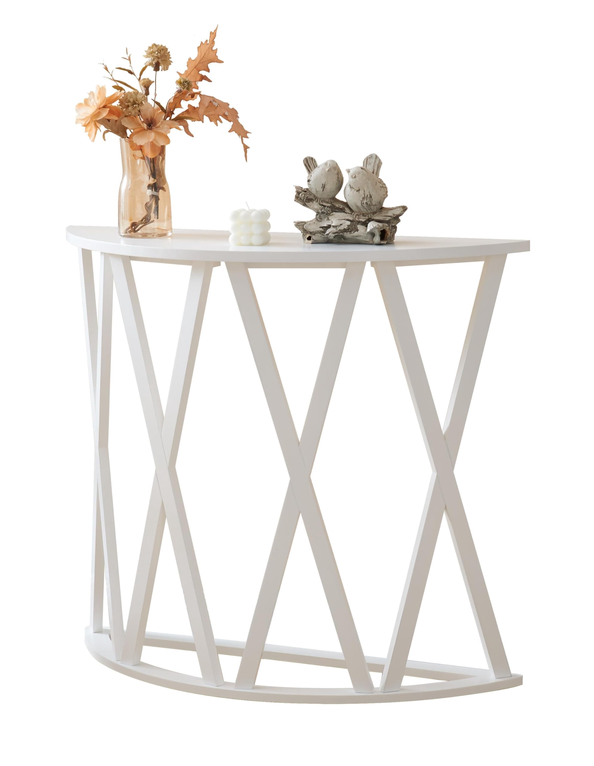 Kings Brand Furniture Vienna Half Moon Wood Console Table for Entryway, Accent Sofa Table for Living Room, Hallway, Foyer, Entrance, White