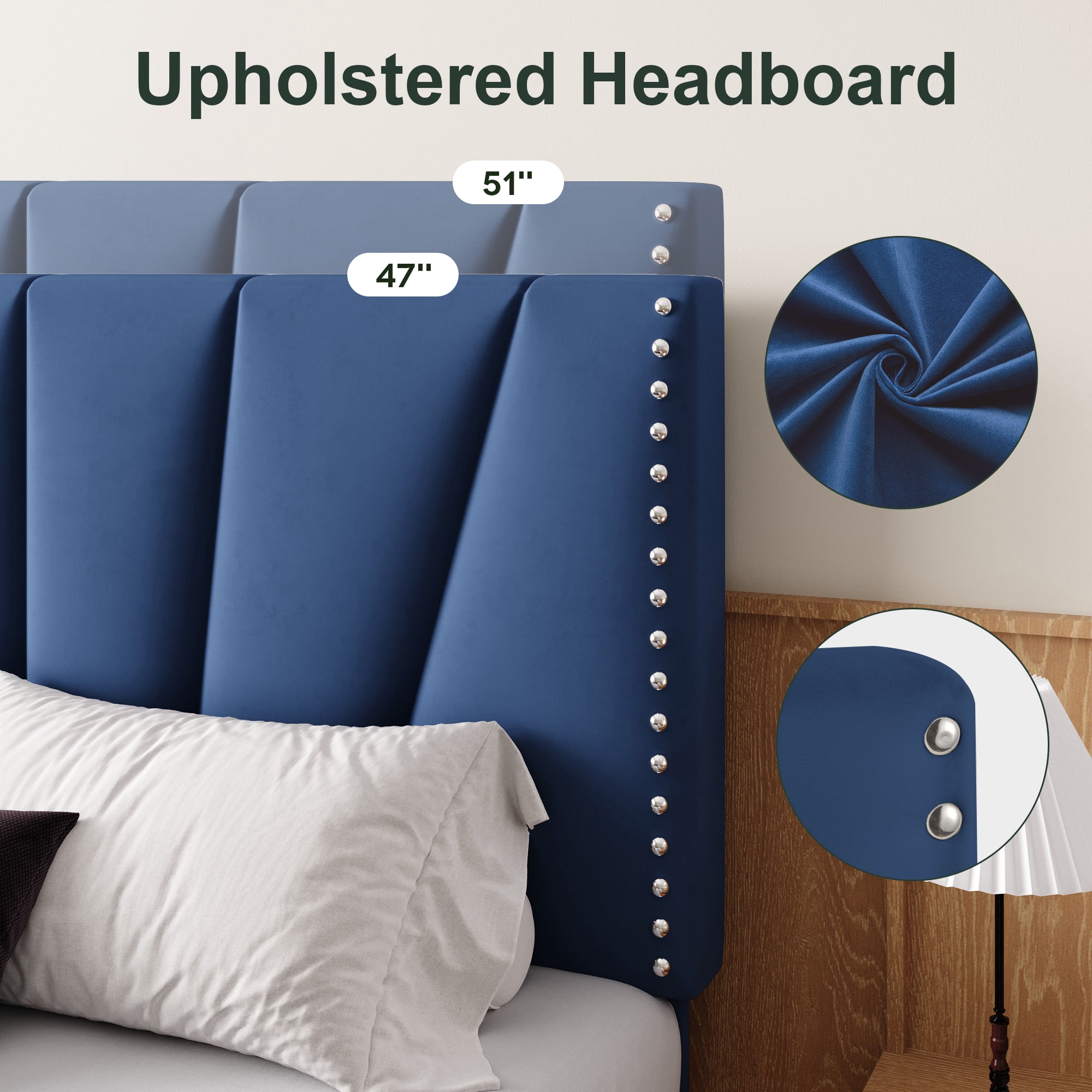 Einfach King Size Premium Velvet Upholstered Platform Bed Frame with Adjustable Headboard,Under-Bed Storage,Heavy-Duty Metal Support, Noise-Free Slats, Blue