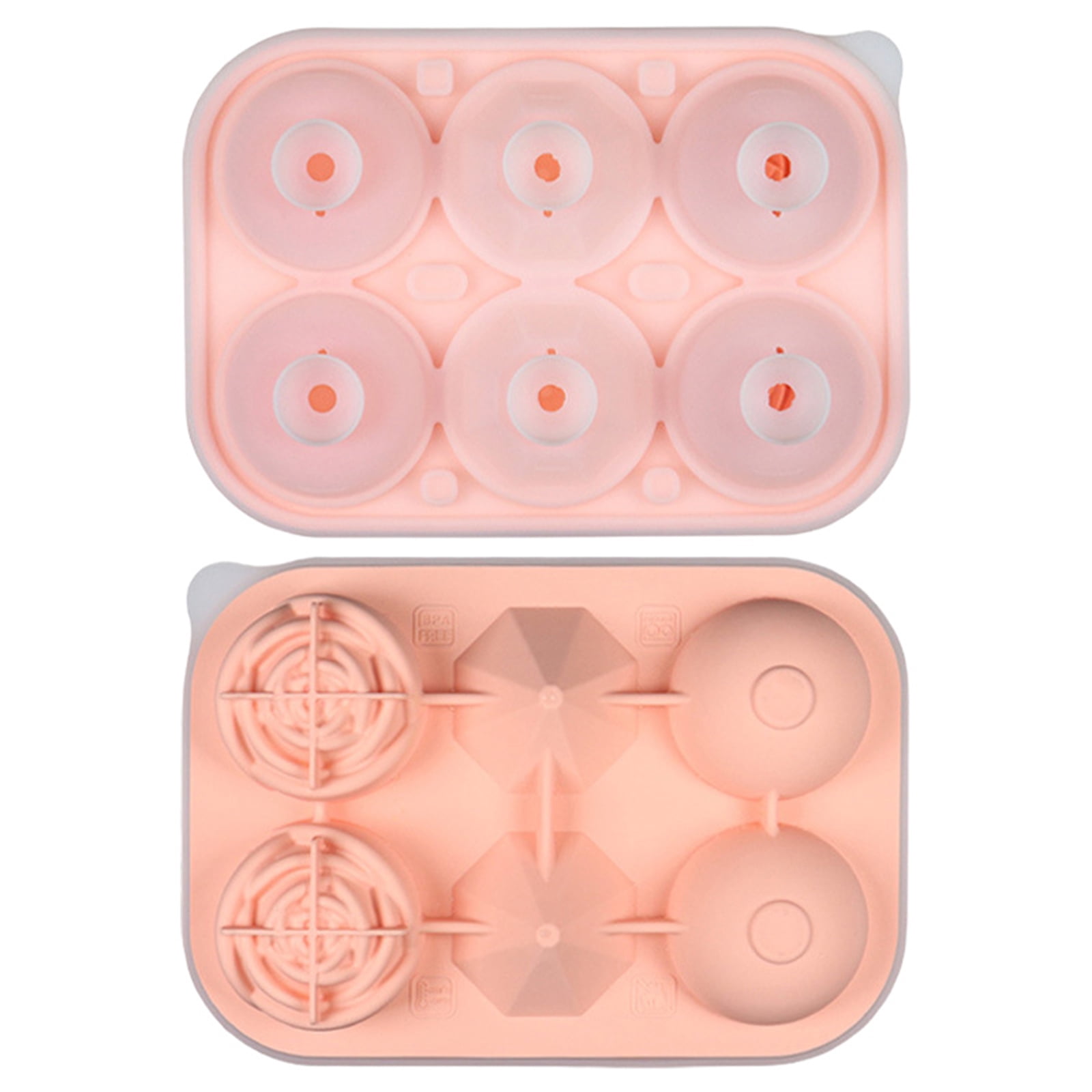 Ice Cube Tray, 6 Cavity Silicone Ice Cube Tray with Lid, 2.6 inch Rose & Sphere Shaped Ice Cube Trays with Covers, Easy Release Ice Ball Maker, Whiskey Ice Ball & Rose Mold for Home Bar, Coffee,Pink