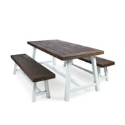 GDF Studio Bowman Outdoor Acacia Wood 3 Piece Picnic Set, Sandblasted Dark Brown