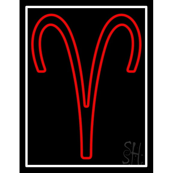 Red Aries White Border LED Neon Sign 31" Tall x 24" Wide - inches Black Square Cut Acrylic Backing, with Dimmer - Bright and Premium built indoor LED Neon Sign for Storefront.
