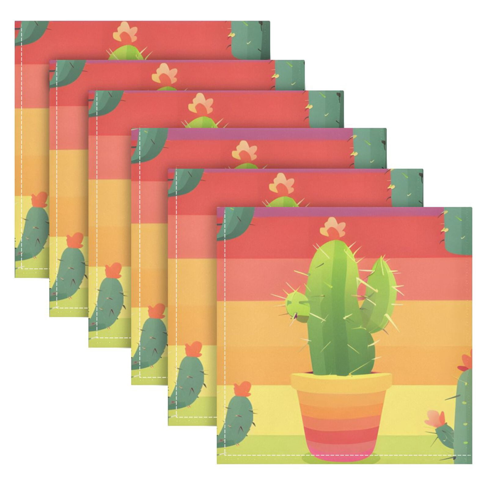 JSTEL Cactus Cacti Rainbow Stripes Cloth Napkins Set of 6, 20x20 Inch Washable and Reusable Napkin for Decoupage Dinner Party Everyday Use