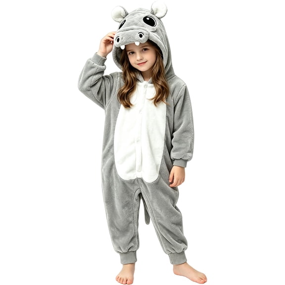 KAUOD Animal Onesie Kids Child Boys Girls Toddler Halloween Outfits Hippo Animal Jumpsuit Baggy Cute Soft Hooded Jumpsuit Clothes
