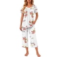 thumbnail image 2 of Weekease Two Piece Pajamas for Women Set Crew Neck Short Sleeve Tops Capris Summer Loungewear with Pockets, 2 of 8
