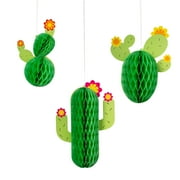 Fun Express 12" - 15 3/4" Cactus Hanging Honeycomb Decorations - 3 Pc.