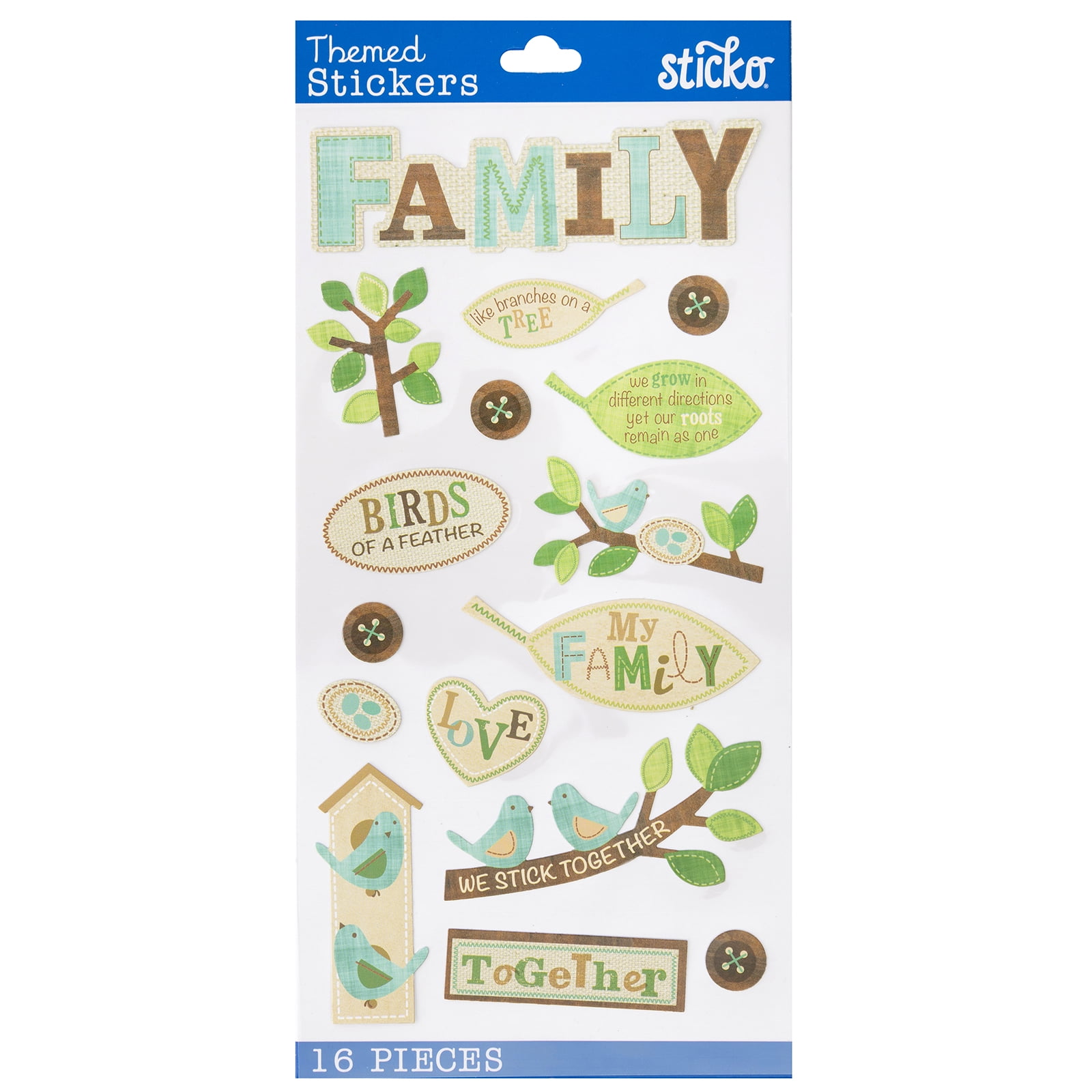 Sticko Solid Everyday "the Family Tree" Multicolor Themed Paper Stickers, 16 Pieces
