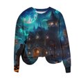 thumbnail image 4 of YUGYXL Funny Pumpkin Print Sweatshirts for Women Halloween Witch Bat Graphic Sweater Long Sleeve Round Neck Pullovers Blue M, 4 of 6