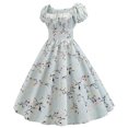 thumbnail image 3 of QLEICOM Women's 1950s Vintage Dresses,Square Neck Back Elastic Waist Short Sleeve Hem Mini Dress, Cocktail Stretchy Evening Party Dresses, Halloween Costumes Slim Swing Dress Light Blue M, 3 of 4