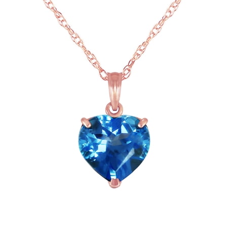 Galaxy Gold 14K Solid Gold 6.3 Carat Natural Blue Topaz Heart-Shaped Pendant Necklace for Women - Rose Gold Fine Jewelry