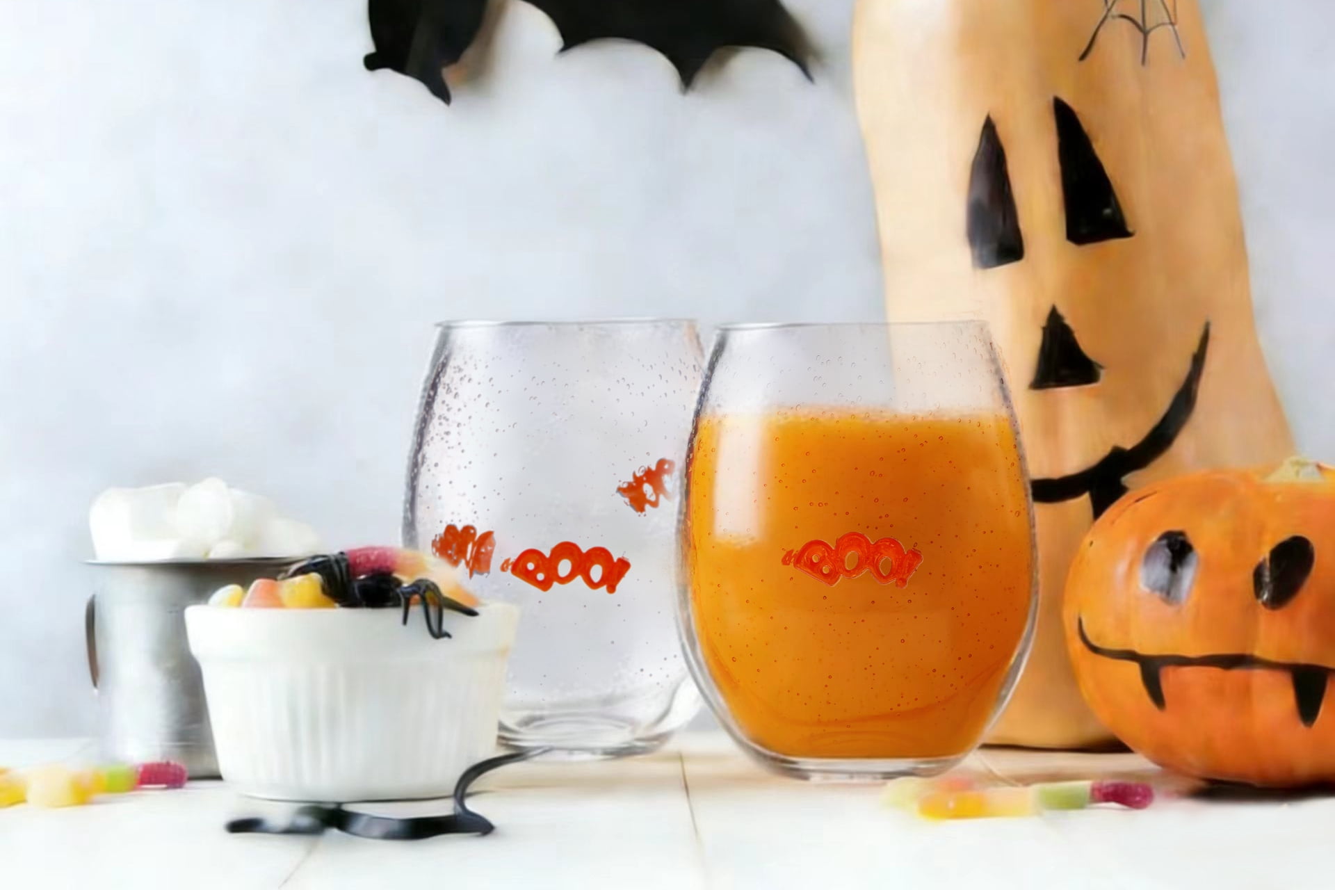 Way to Celebrate Halloween Boo Charm Bubble Stemless Wine Glasses, 2-Pack