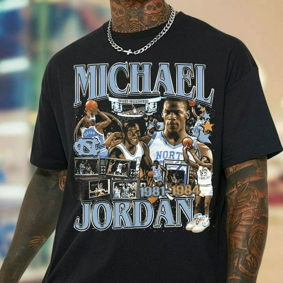 Vintage Michael Jordan UNC Shirt, Jordan North Carolina T-Shirt, Unisex Heavy Cotton Tee, MJ University Blue Tee, GOAT Jordan Graphic Tee SizeS