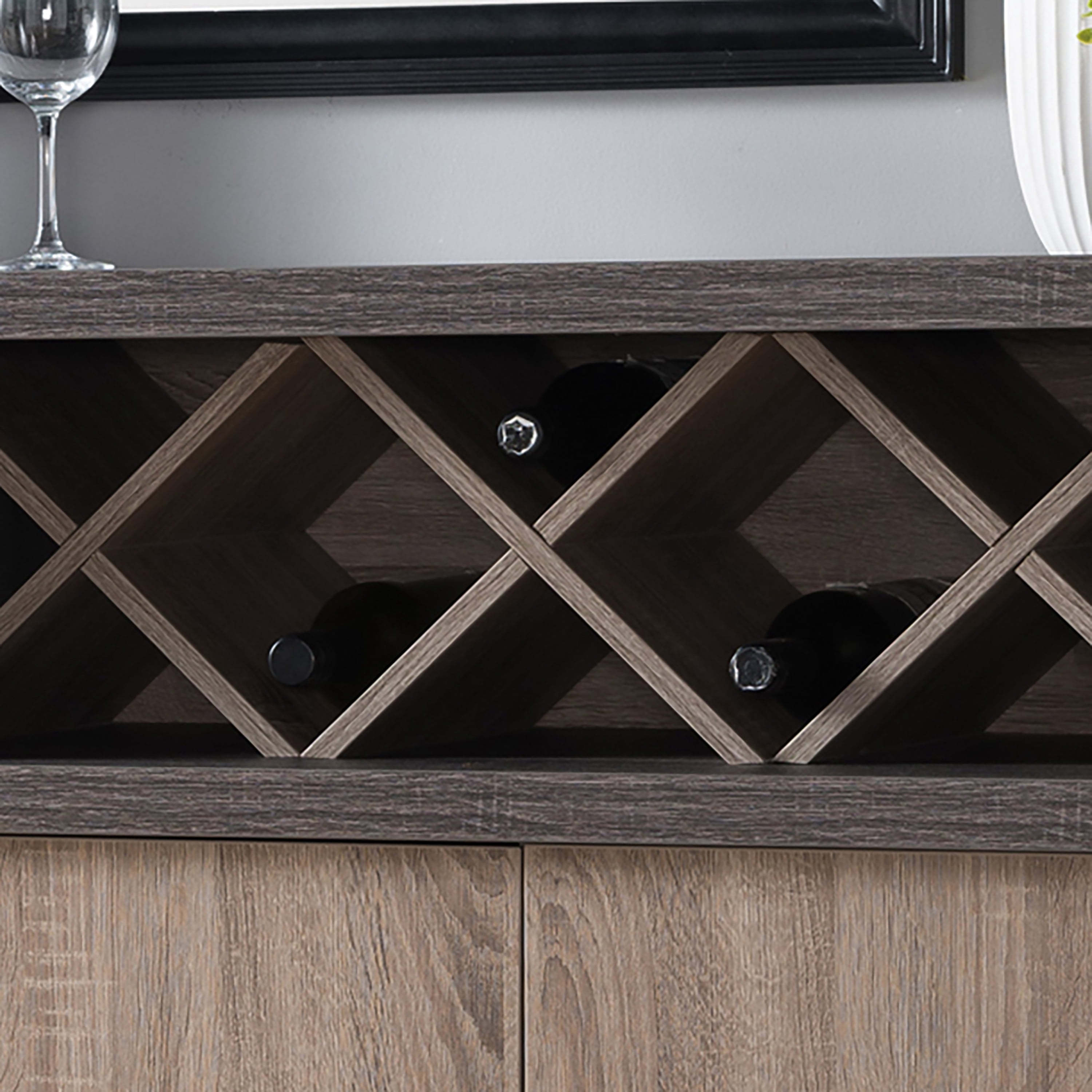 Furniture of America Singa Contemporary Multi-Storage Wine Cabinet, Gray